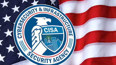 CISA logo overlaid on an American flag