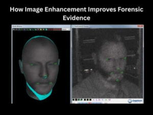 A woman in a control room, analyzing data on multiple large monitors displaying security footage and 3D models.