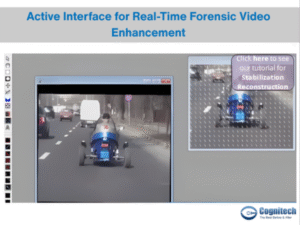 Real-time forensic video enhancement software interface.